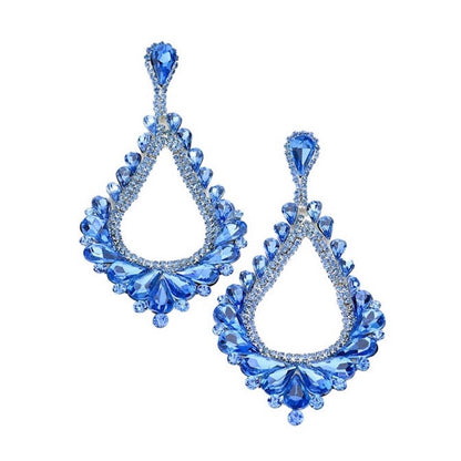 Oversized Cut Out Cluster Vine Accented Teardrop Earrings - Light Blue - Earrings