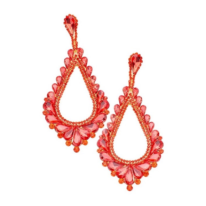 Oversized Cut Out Cluster Vine Accented Teardrop Earrings - - Earrings