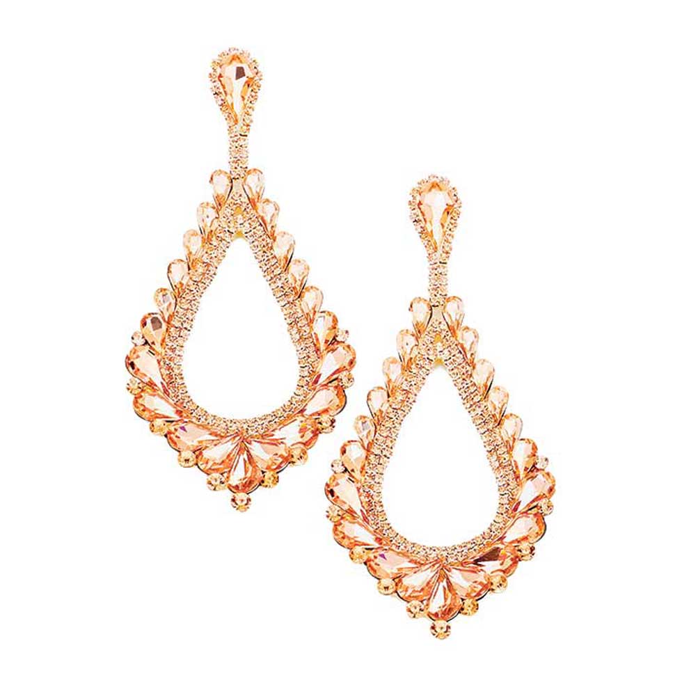 Oversized Cut Out Cluster Vine Accented Teardrop Earrings - Peach - Earrings