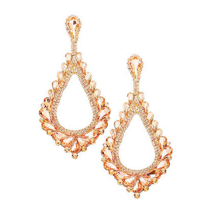Oversized Cut Out Cluster Vine Accented Teardrop Earrings - Peach - Earrings