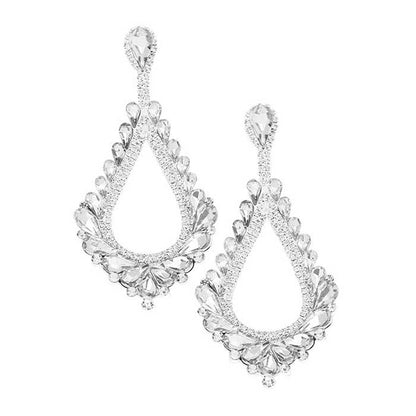 Oversized Cut Out Cluster Vine Accented Teardrop Earrings - Silver - Earrings