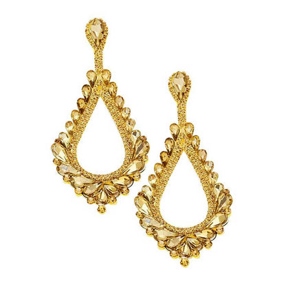 Oversized Cut Out Cluster Vine Accented Teardrop Earrings - Topaz - Earrings