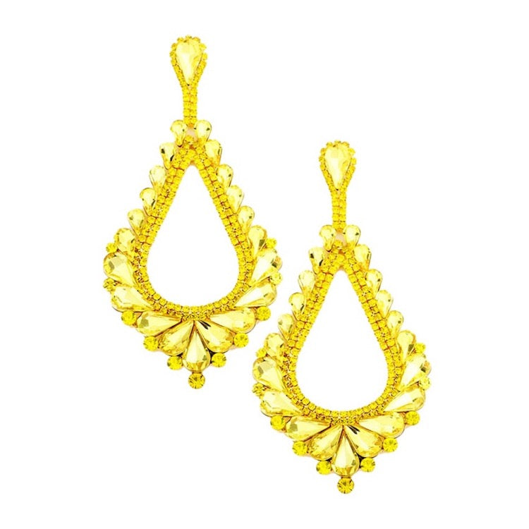 Oversized Cut Out Cluster Vine Accented Teardrop Earrings - Yellow - Earrings