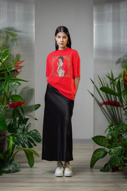 Bite Me Pin Up Slim Fit Graphic Tee - Solid Red - Slim Fit Graphic Tee
