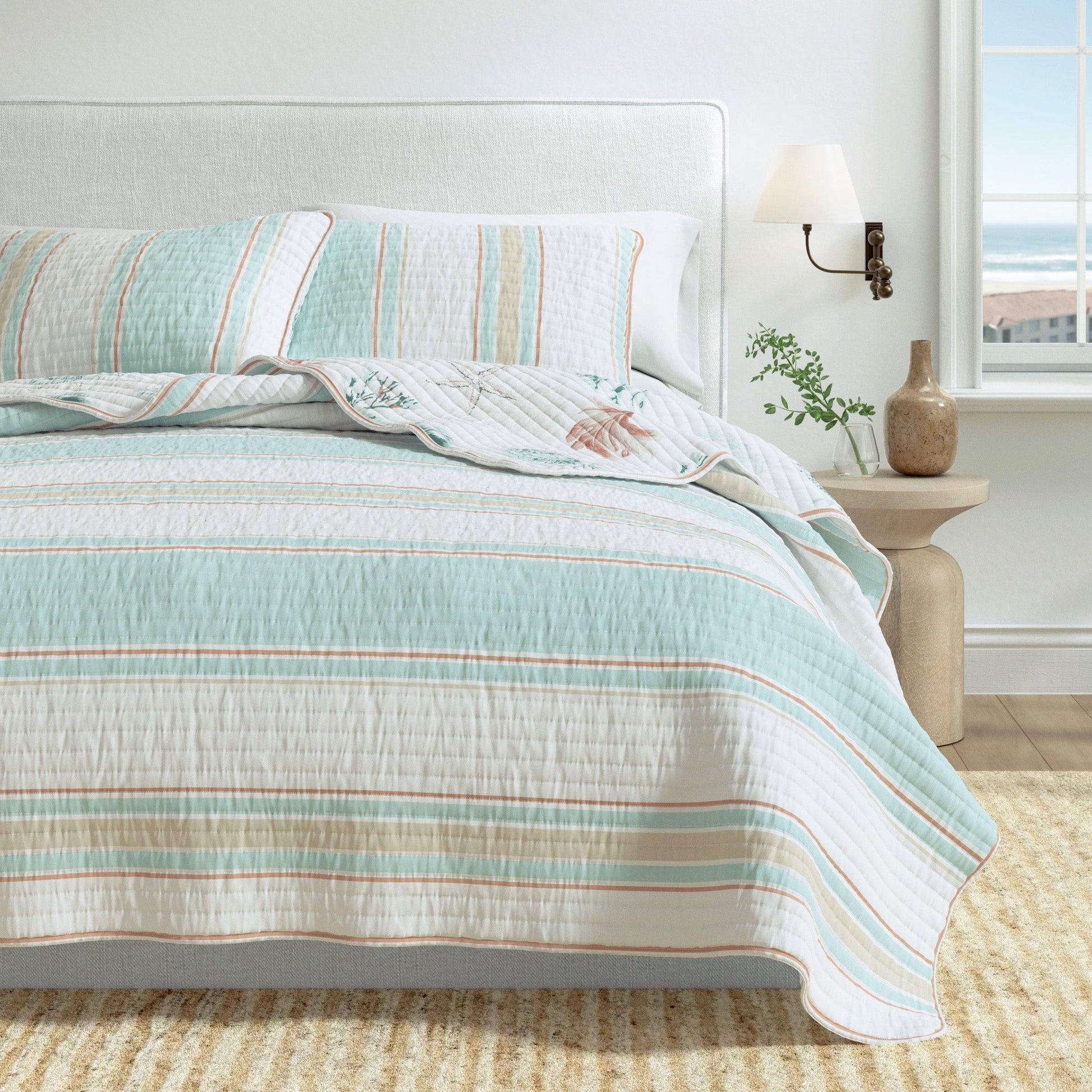 Coastal Printed Cotton Quilt Set - St. Augustine Collection - - Quilts & Comforters
