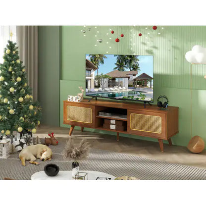 Mid Century Modern Rattan TV Stand Entertainment Cabinet - Kia Day Design