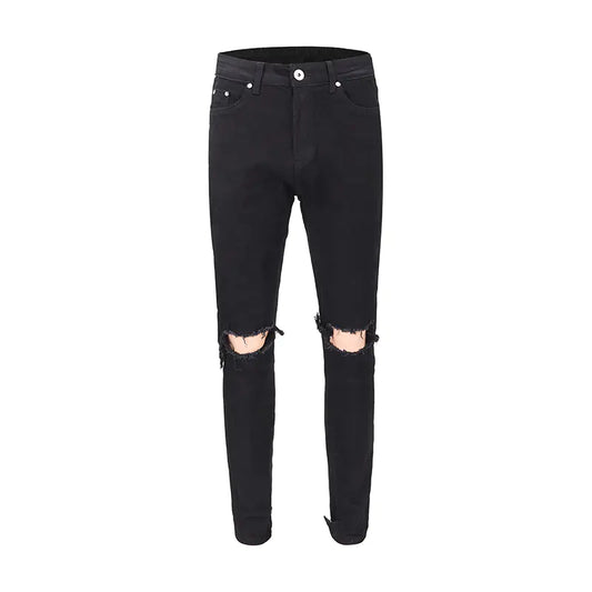 High Street Style Slim Fit Button Design Ripped Jeans - Kia Day Design