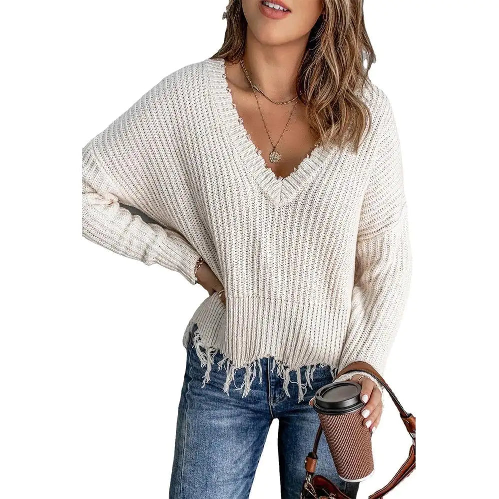 New Women's Cotton Knitted Sweater with Tassels