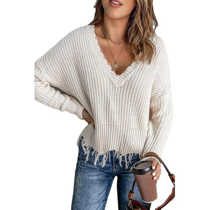 New Women's Cotton Knitted Sweater with Tassels