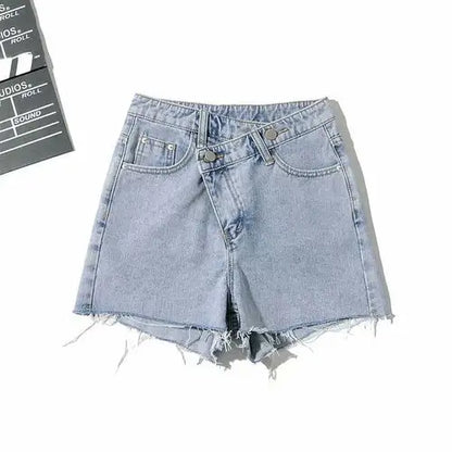 Vintage Tassel Blue Shorts Women Light Blue