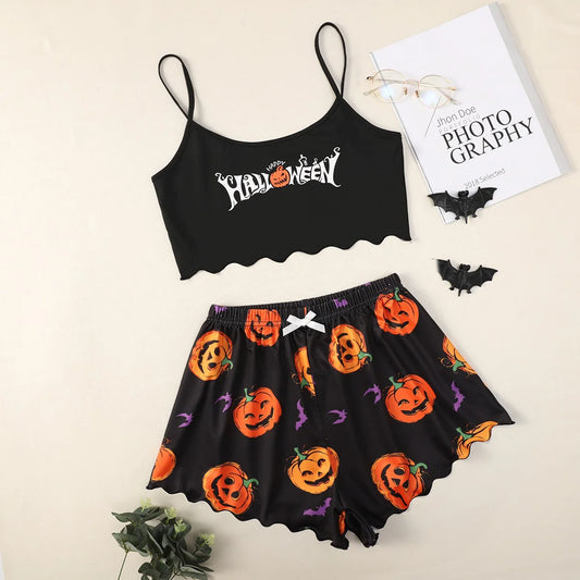 Women's Halloween Polyester Two-Piece Pajama Set Kia Day Design