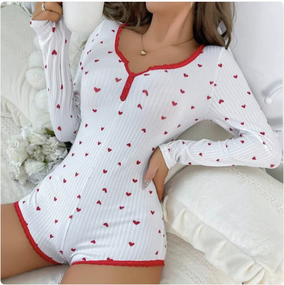 Women's Heart Print Jacquard Pajama Set