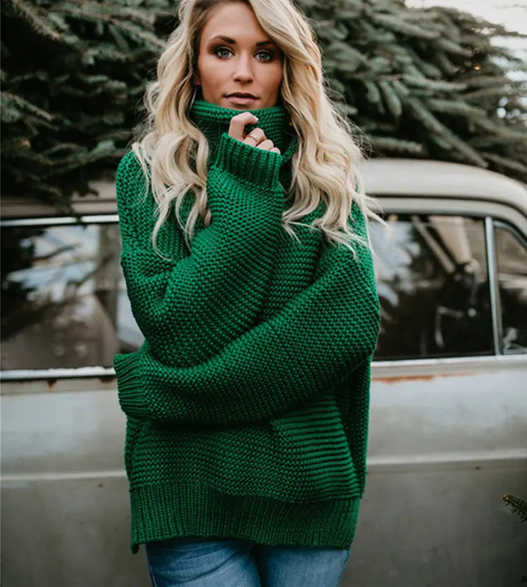 2019 Women's Chunky Knit High Neck Sweater Kia Day Design