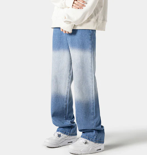 Distressed Washed Gradient Ripped Denim Jeans - Light Blue - jeans