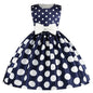 Satin Dresses For Girls Navy Blue Polka Dots 6T