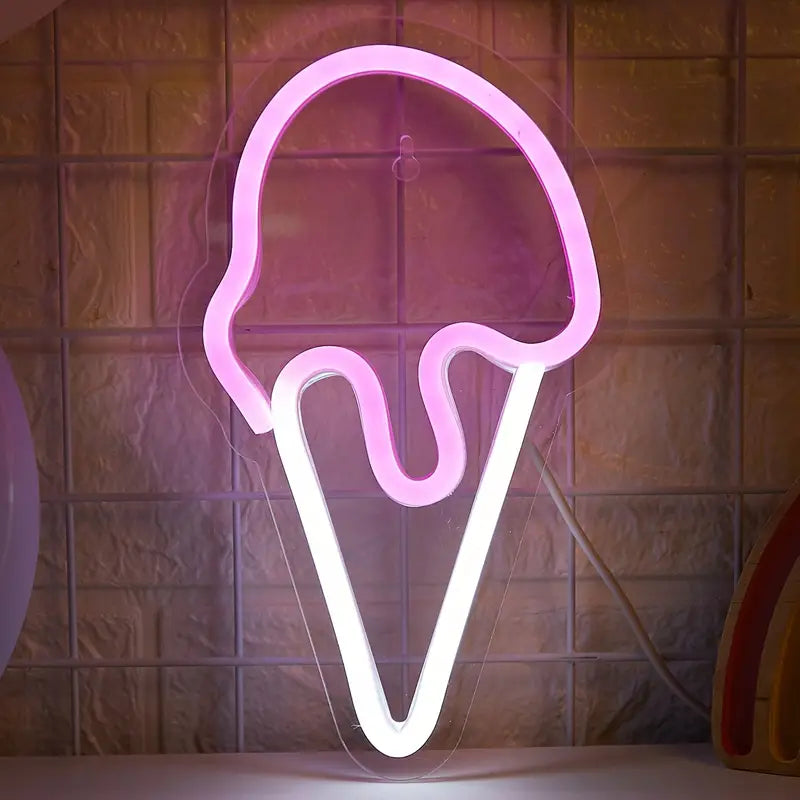 LED Neon Ice Cream Sign Night Light with USB Power Kia Day Design