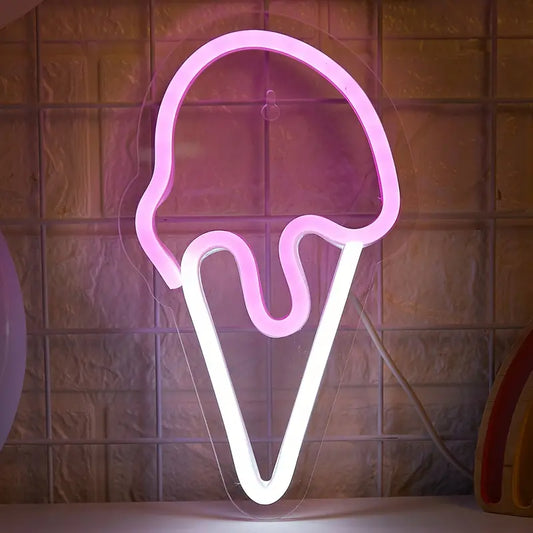 LED Neon Ice Cream Sign Night Light with USB Power Kia Day Design