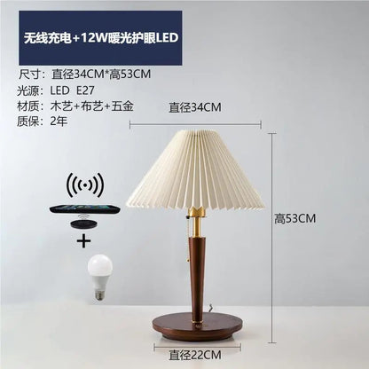 Nordic Solid Wood Pleated Bedside Vintage Lamp - Kia Day Design