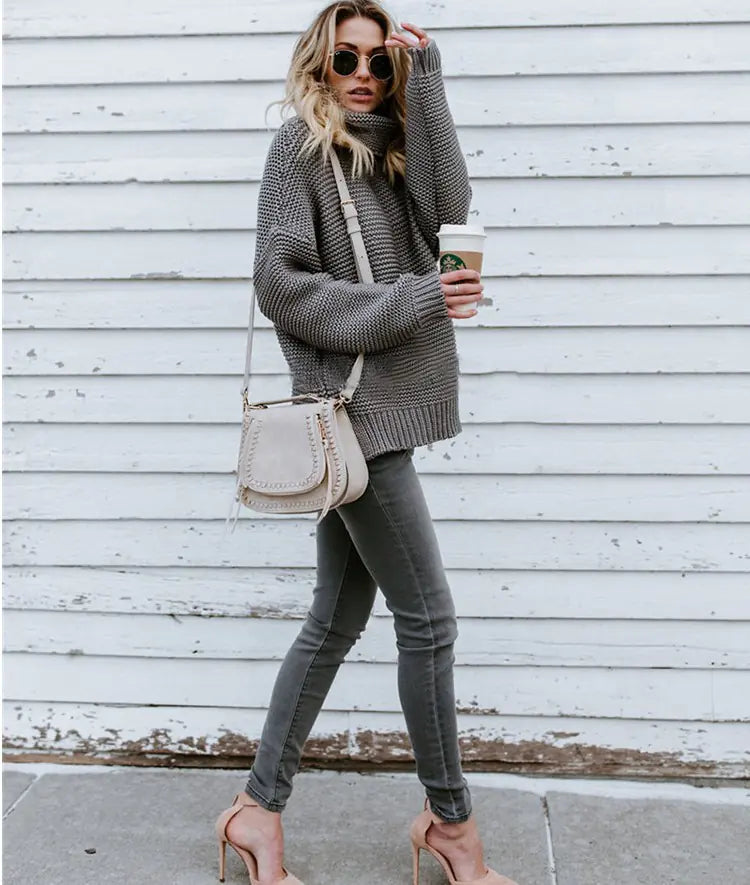 Women's Chunky Knit High Neck Sweater