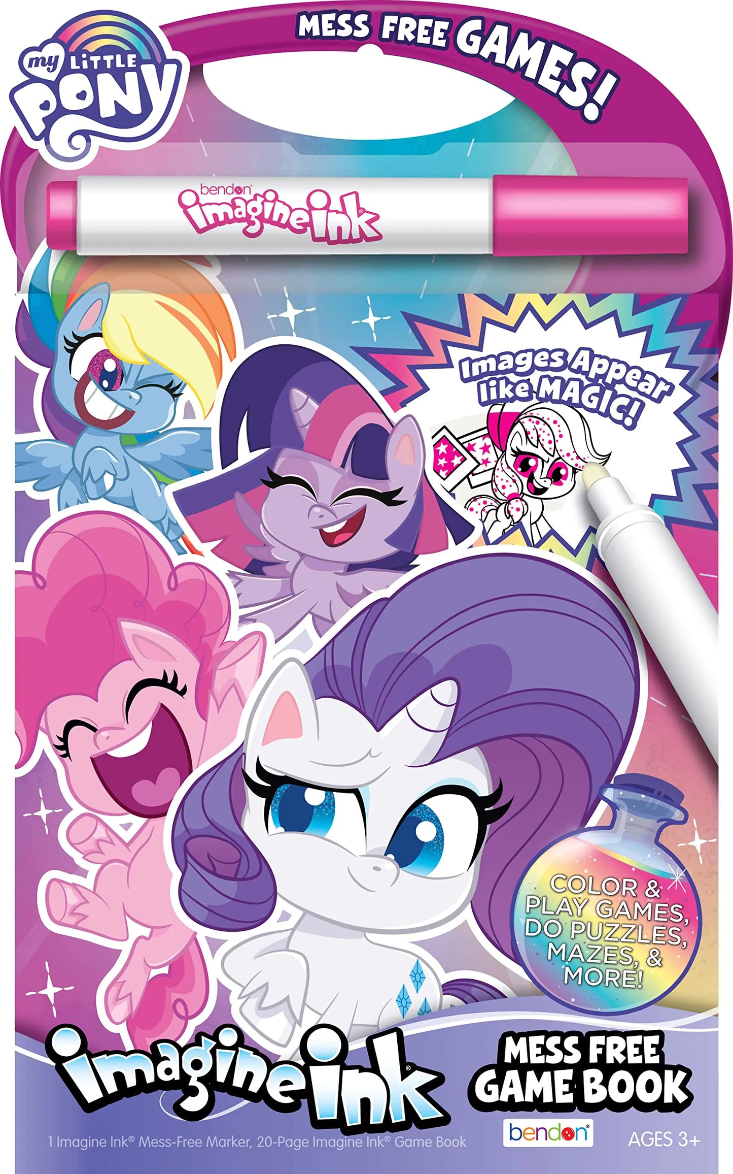 My Little Pony Hasbro 20-Page Imagine Ink Coloring Game Book with 1 Mess Free Marker - n a - art kit