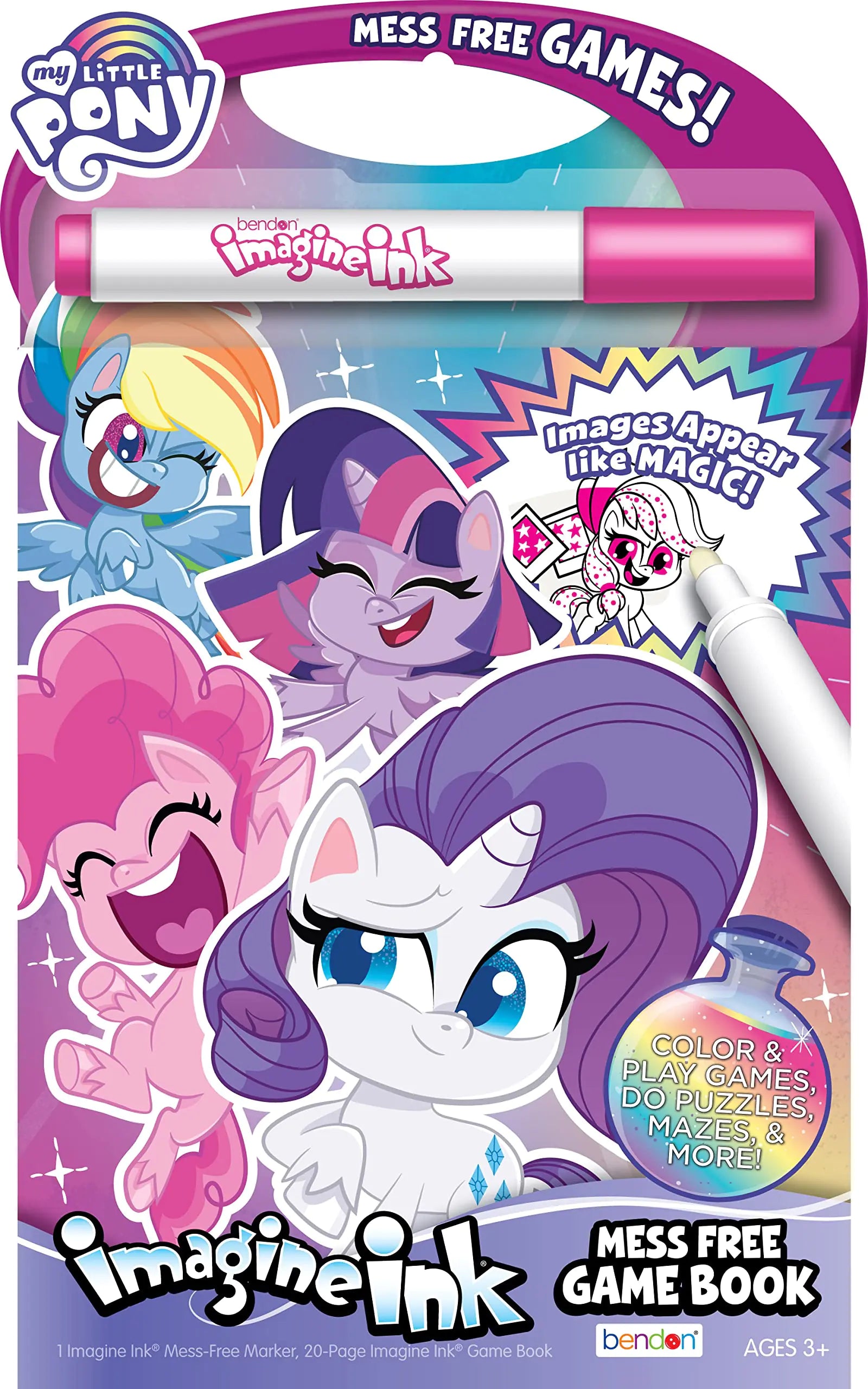 My Little Pony Hasbro 20-Page Imagine Ink Coloring Game Book with 1 Mess Free Marker - n a - art kit