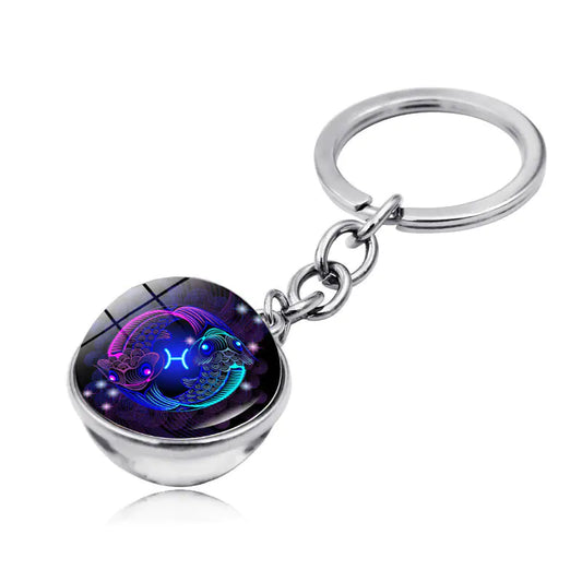 Zodiac Gemstone Double-Sided Glass Keychain - Pisces -