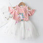 Girls Short Sleeve Polka Dot Skirt Set White pink 3T