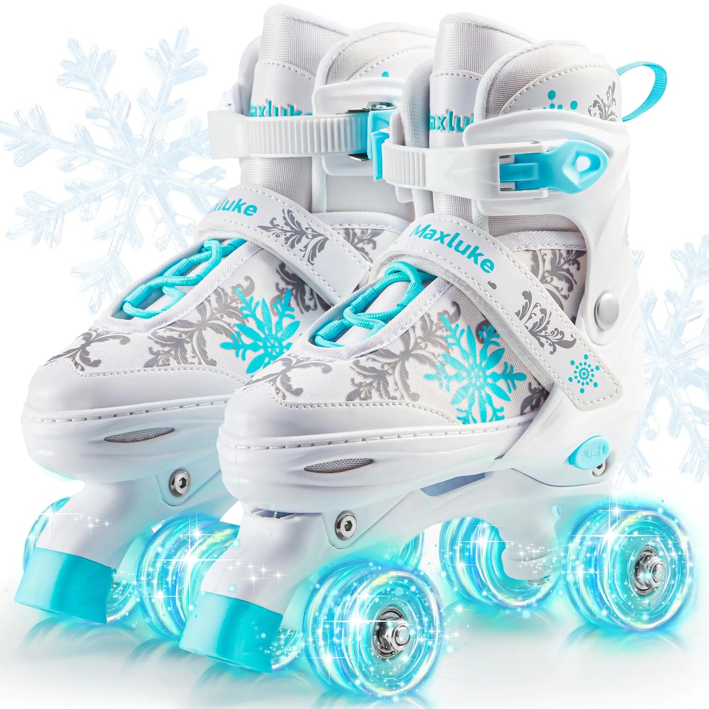 Kids Roller Skates 4 Size Adjustable Light up Roller Skates - White Medium-(1-4 US) - roller skates