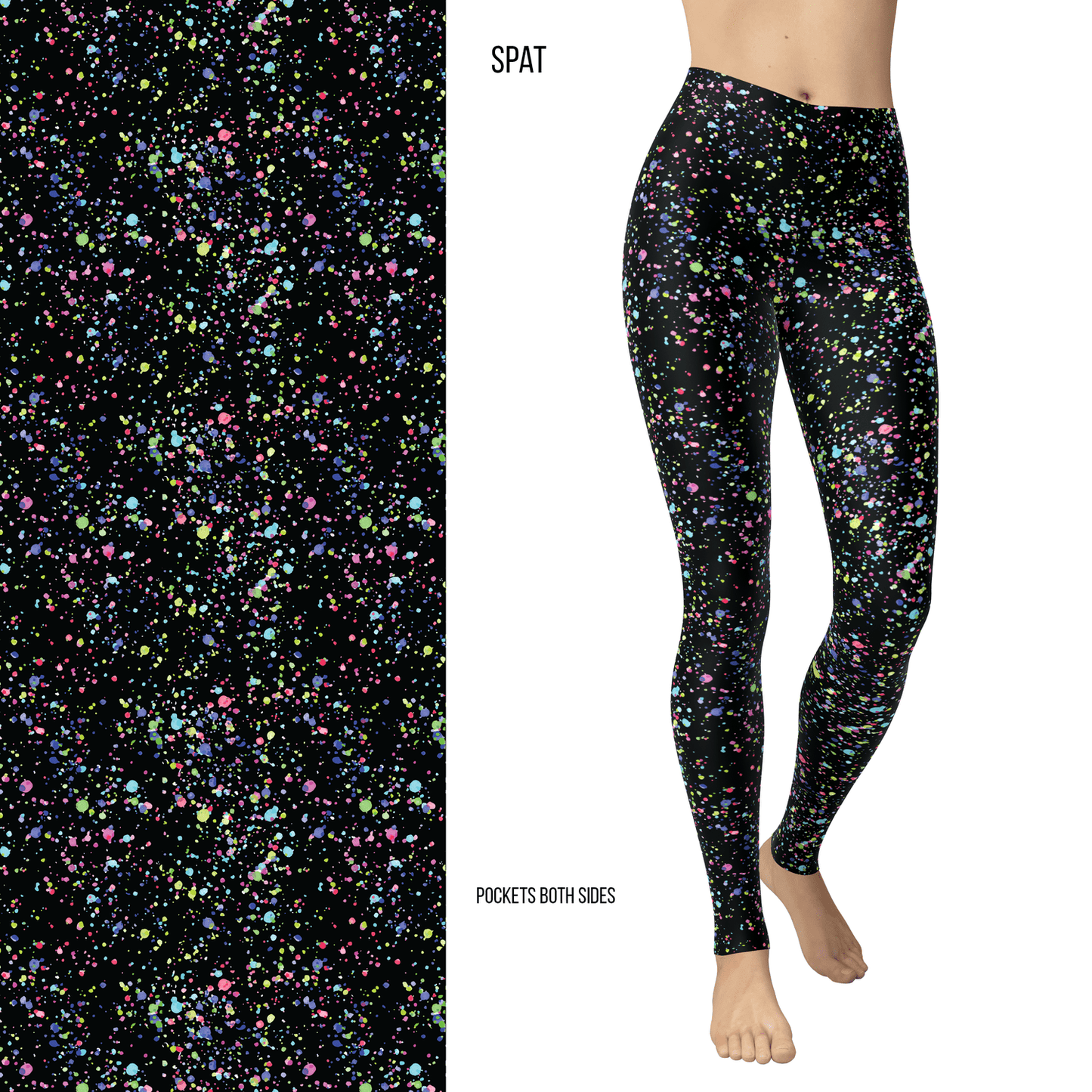 Color Splash Splat Full Length Leggings with Pockets - 2X-4X = TC2 - Apparel