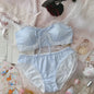 Harajuku Kawaii Fashion Pastel Gingham Lingerie Set - Blue - Clothing Sets
