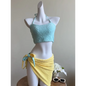 Patchwork Halter Bikini – Korean 3PCS Swimsuit with Skirt - Blue - Swimwear