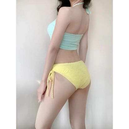 Patchwork Halter Bikini – Korean 3PCS Swimsuit with Skirt - - Swimwear