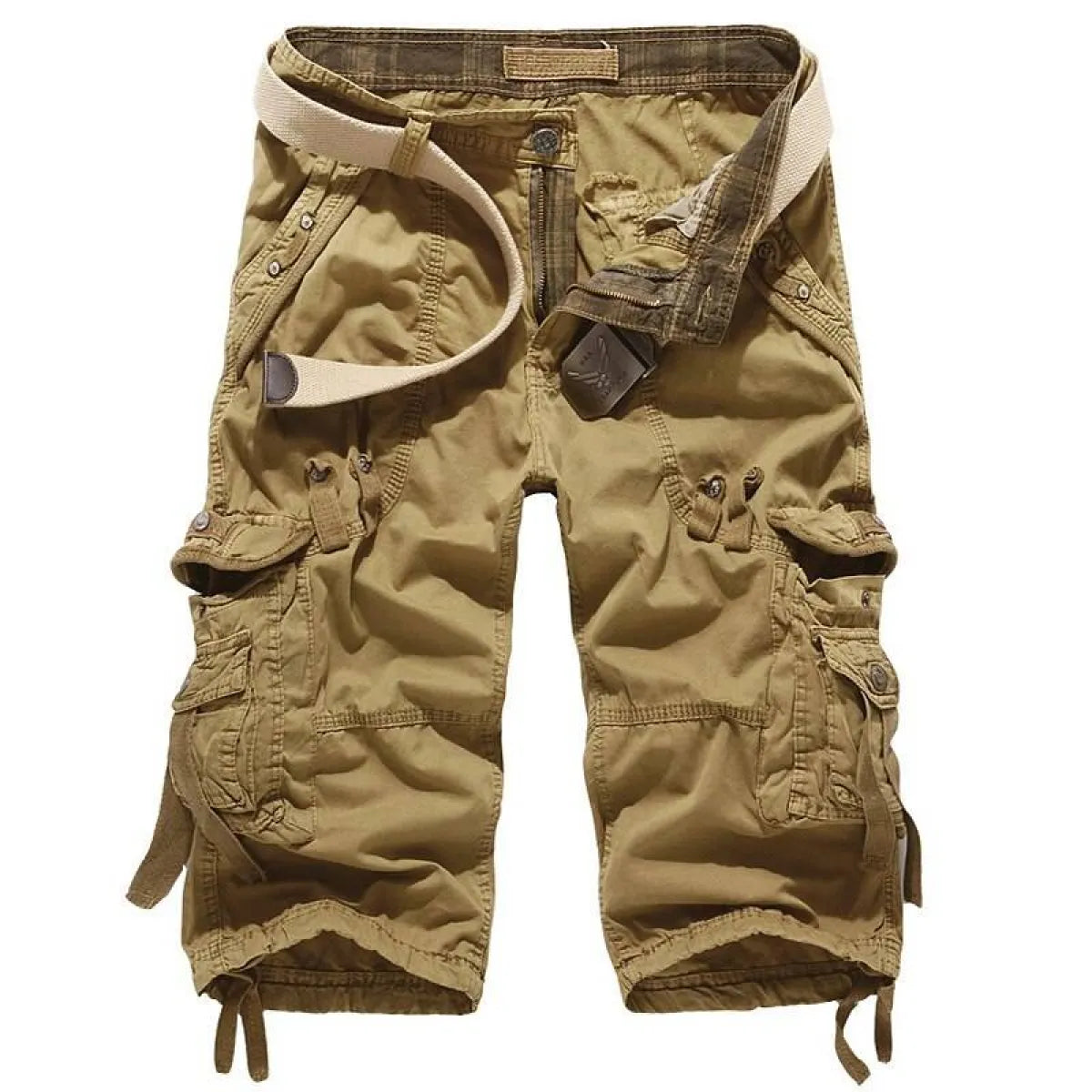 Patterned Art Textile Shorts - Khaki -