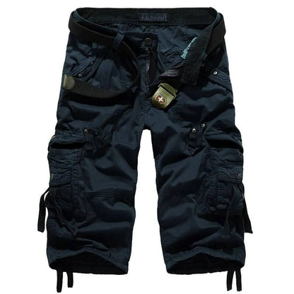 Patterned Art Textile Shorts - Dark Blue -
