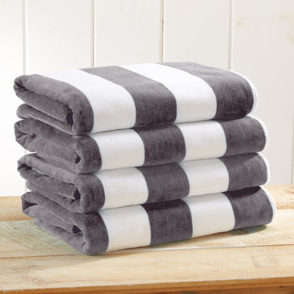 Cotton Velour Cabana Stripe Beach Towel - Novia Collection - -