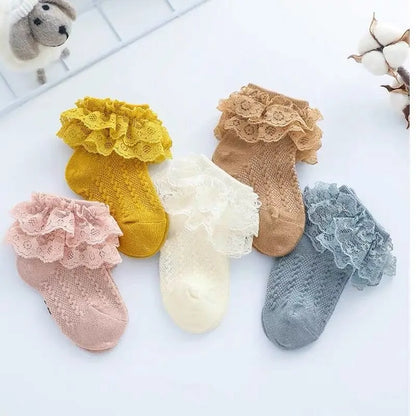 Girls Breathable Ruffled Lace Socks