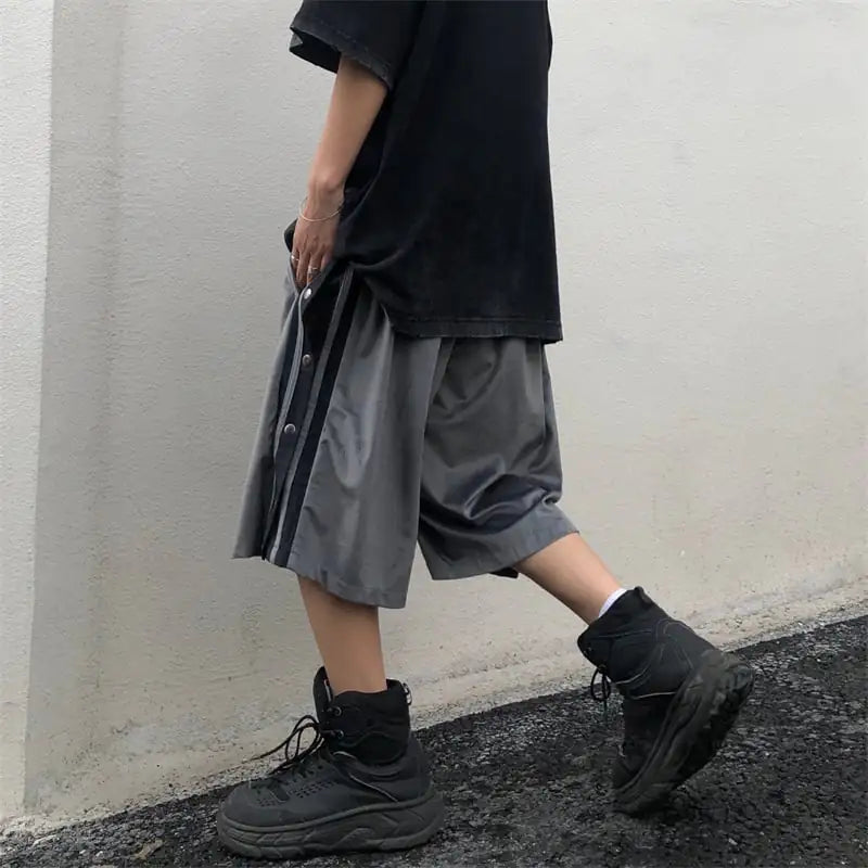 Retro Side Button Casual Five-Part Work Pants - Kia Day Design