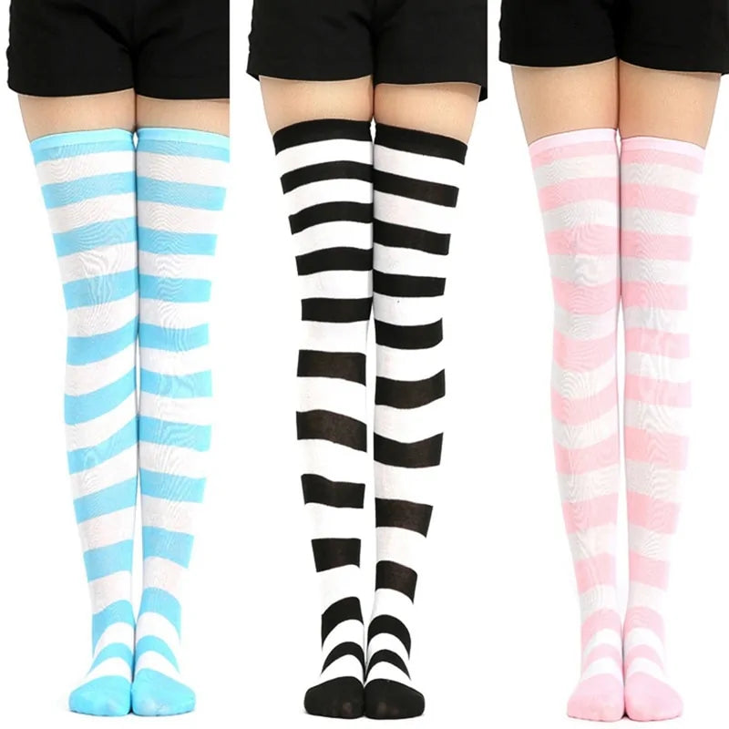 Kawaii Lolita Cotton Striped Thigh High Socks