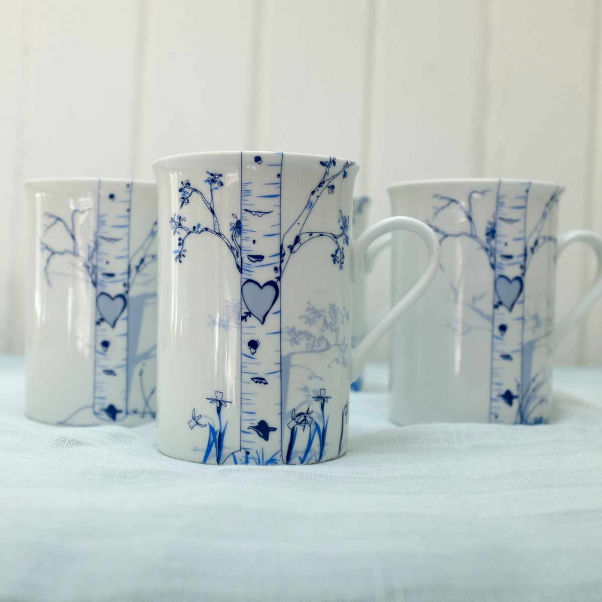 Personalized Ceramic Birch Mug Set – Custom Initials in Heart Design - cobalt - personalized mug