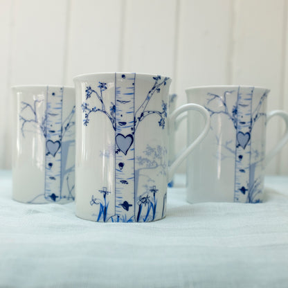 Personalized Ceramic Birch Mug Set – Custom Initials in Heart Design - cobalt - personalized mug