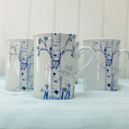 Personalized Ceramic Birch Mug Set – Custom Initials in Heart Design - cobalt - personalized mug