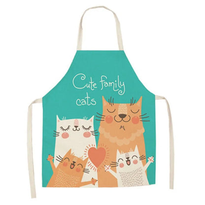 Cute Cat Print Cooking Kitchen Apron Blue tan 68 x 55 CM