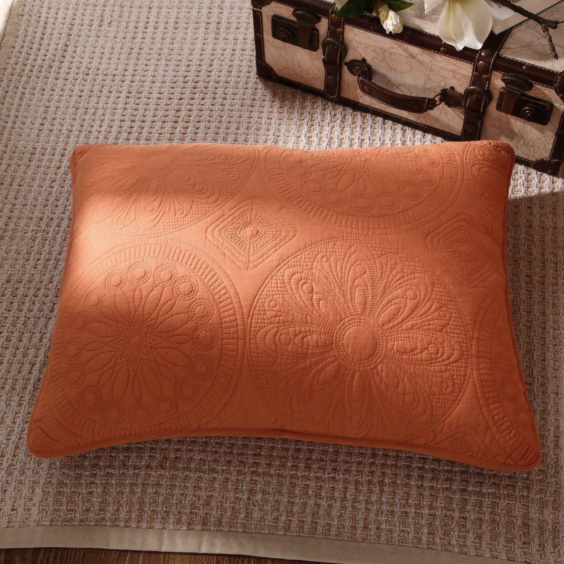 Tache Cotton Stone Washed Rustic Orange Medallion Tuscany Sunrise Pillow Sham (JHW-595) - - Pillow Sham