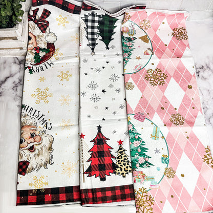 Pink Christmas Dish Towels Set - Absorbent Quick-Dry Cotton Kitchen Towels - - Christmas