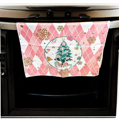 Pink Christmas Dish Towels Set - Absorbent Quick-Dry Cotton Kitchen Towels - - Christmas