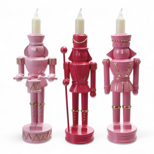 Pink Nutcracker Resin Taper Candle Holders - - candle holder