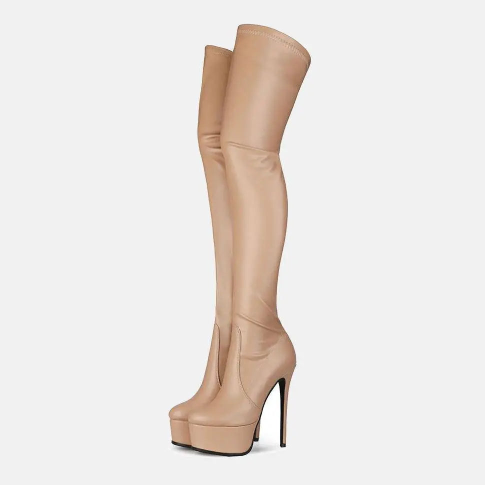 Pink Patent Platform High Heel Boots- Royalessencelux- {{Product type}}
