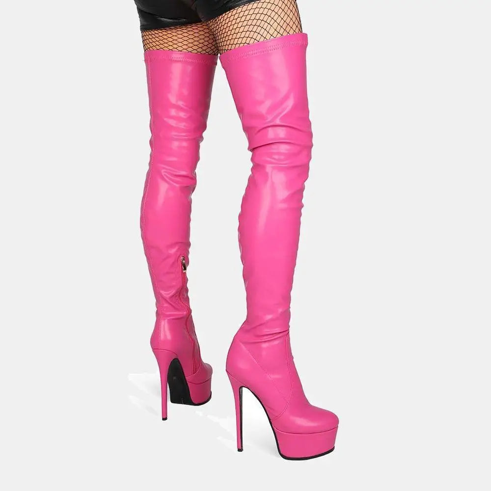 Pink Patent Platform High Heel Boots- Royalessencelux- {{Product type}}
