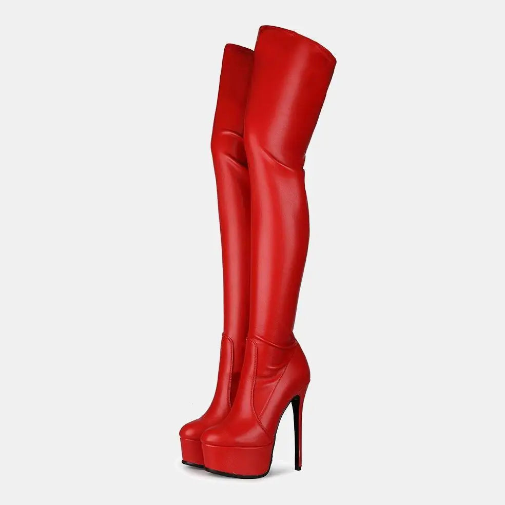 Pink Patent Platform High Heel Boots- Royalessencelux- {{Product type}}