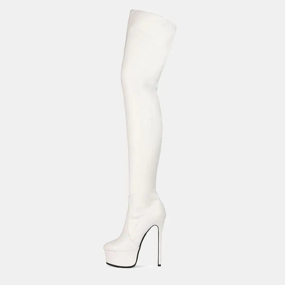 Pink Patent Platform High Heel Boots- Royalessencelux- {{Product type}}